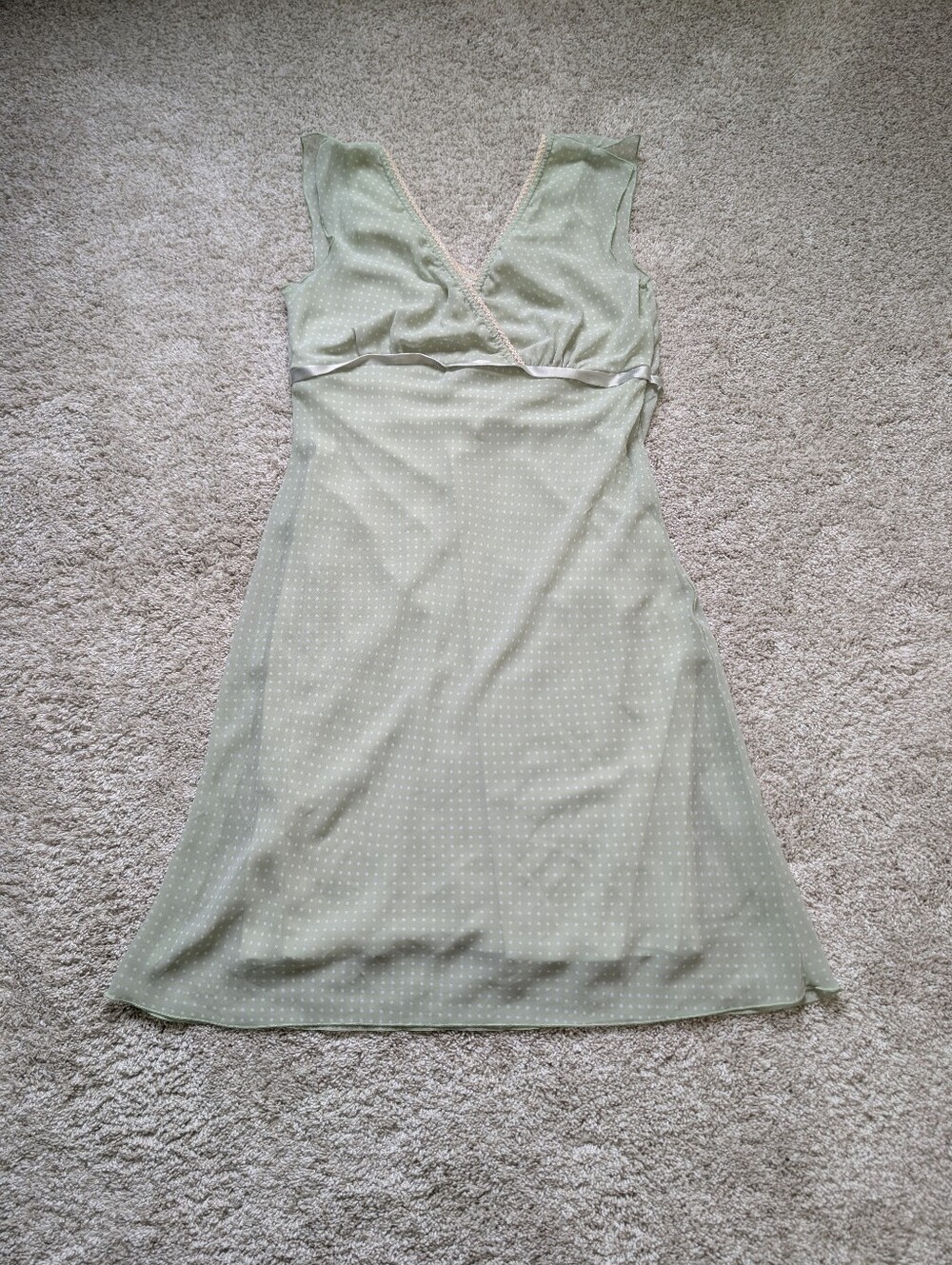 Wrapper Sage Green Polka Dot Slip with Blush Trim - Junior 9